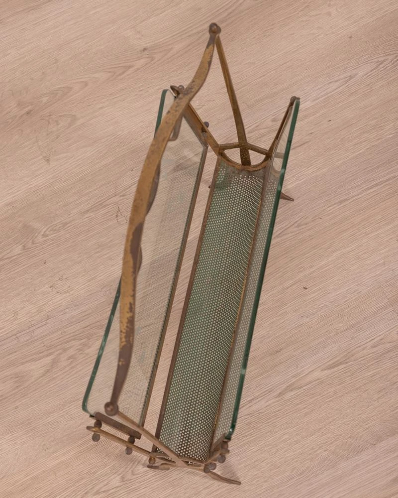 Vintage Golden Brass And Glass Magazine Rack From Maison Baguès 6 Vintage Golden Brass And Glass Magazine Rack From Maison Baguès - Image 6
