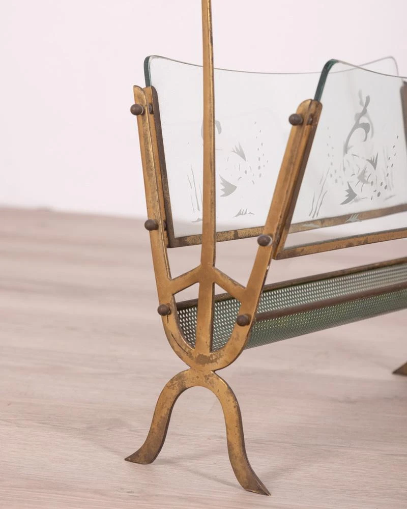 Vintage Golden Brass And Glass Magazine Rack From Maison Baguès 4 Vintage Golden Brass And Glass Magazine Rack From Maison Baguès - Image 4