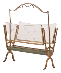 Vintage Golden Brass And Glass Magazine Rack From Maison Baguès