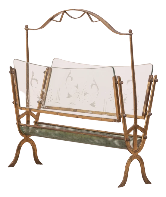 Vintage Golden Brass And Glass Magazine Rack From Maison Baguès 1 Vintage Golden Brass And Glass Magazine Rack From Maison Baguès