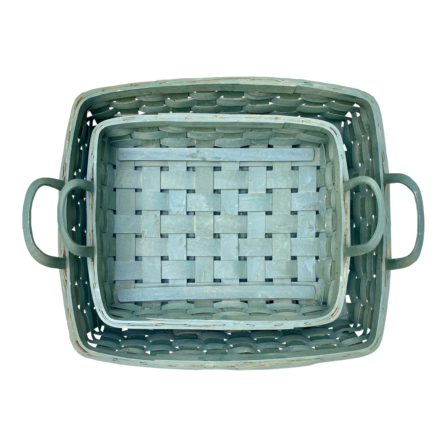 Vintage Green Nesting Harvest Baskets - Set Of 2 1 Vintage Green Nesting Harvest Baskets - Set Of 2