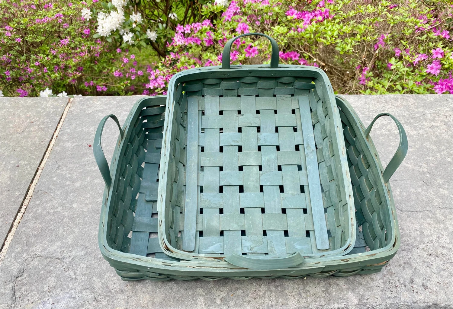 Vintage Green Nesting Harvest Baskets - Set Of 2 3 Vintage Green Nesting Harvest Baskets - Set Of 2 - Image 3