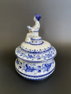 Vintage Gzhel Porcelain Lidded Trinket Box With Woman Play Guitar Finial 13 Vintage Gzhel Porcelain Lidded Trinket Box With Woman Play Guitar Finial -Chairish Shop vintage gzhel porcelain lidded trinket box with woman play guitar finial 2860