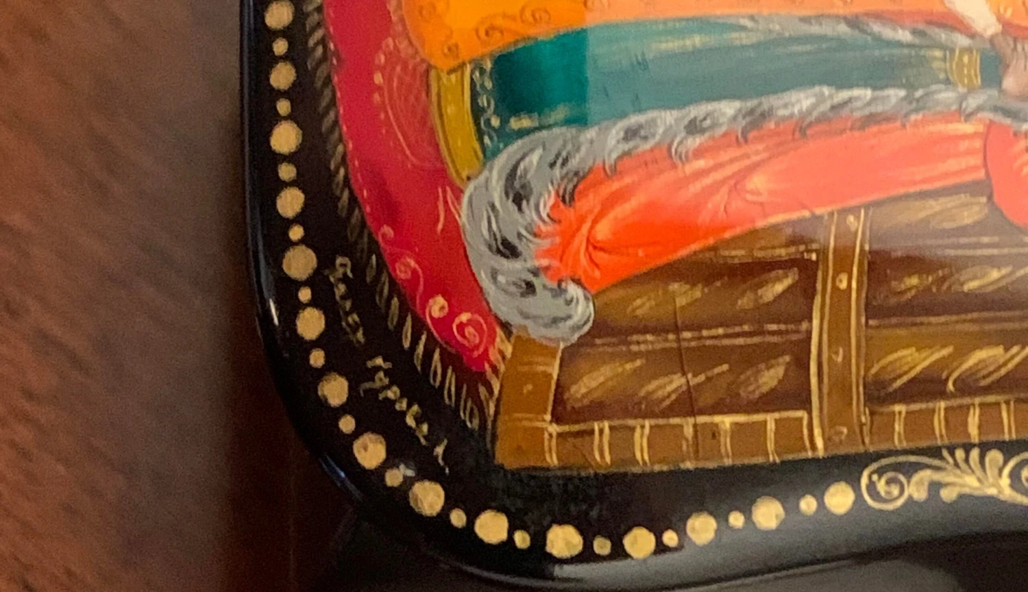 Vintage Hand Painted Russian Lacquer Box, Signed 7 Vintage Hand Painted Russian Lacquer Box, Signed - Image 7