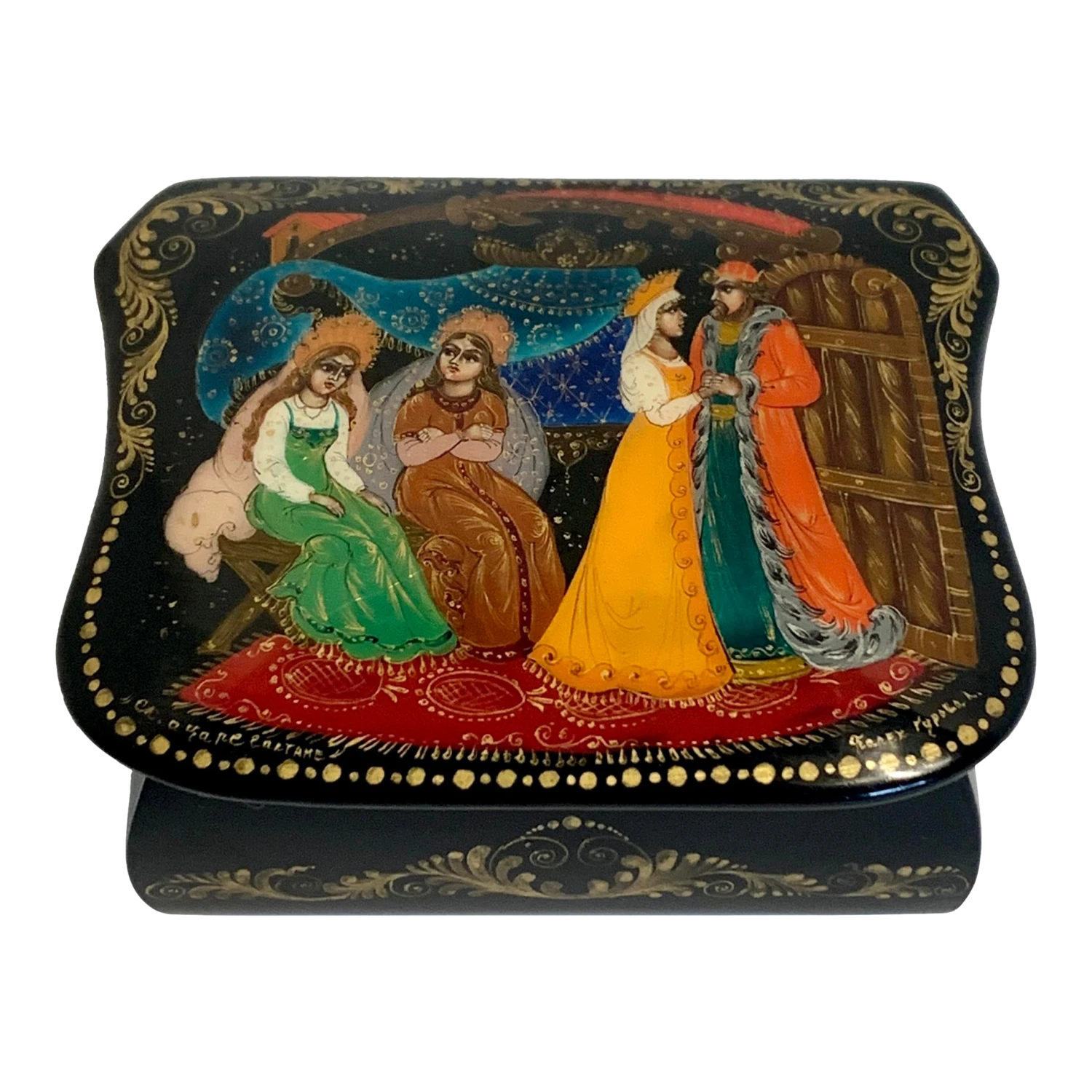 Vintage Hand Painted Russian Lacquer Box, Signed 1 Vintage Hand Painted Russian Lacquer Box, Signed