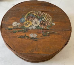 Vintage Hand Painted Wooden Round Box 17 Vintage Hand Painted Wooden Round Box -Chairish Shop vintage hand painted wooden round box 2997 scaled