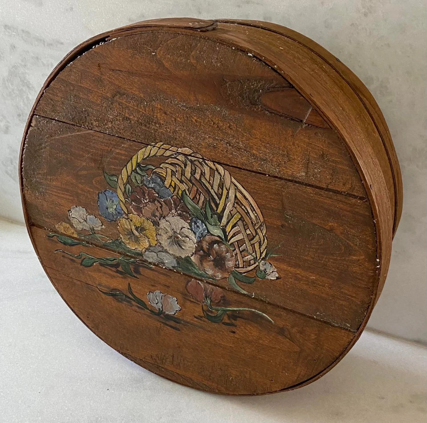 Vintage Hand Painted Wooden Round Box 3 Vintage Hand Painted Wooden Round Box - Image 3