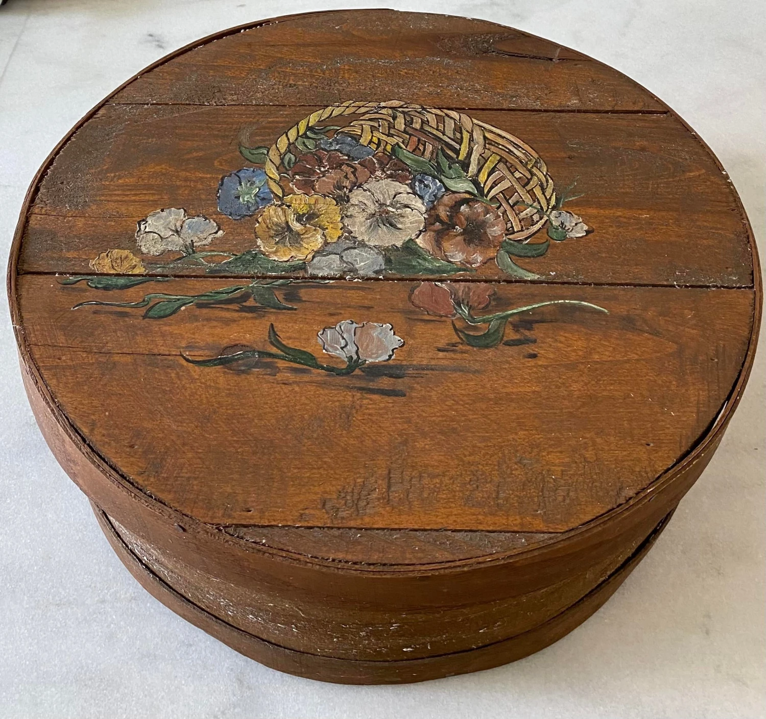 Vintage Hand Painted Wooden Round Box 2 Vintage Hand Painted Wooden Round Box - Image 2