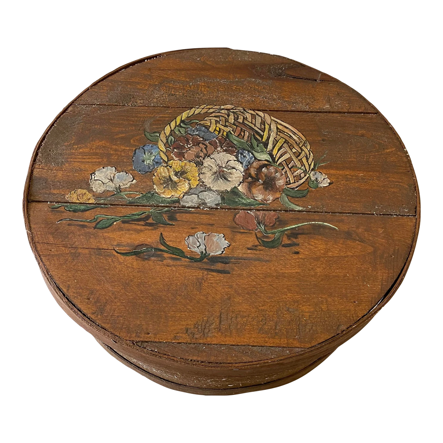 Vintage Hand Painted Wooden Round Box 1 Vintage Hand Painted Wooden Round Box