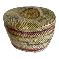 Vintage Handwoven Striped Storage Basket -