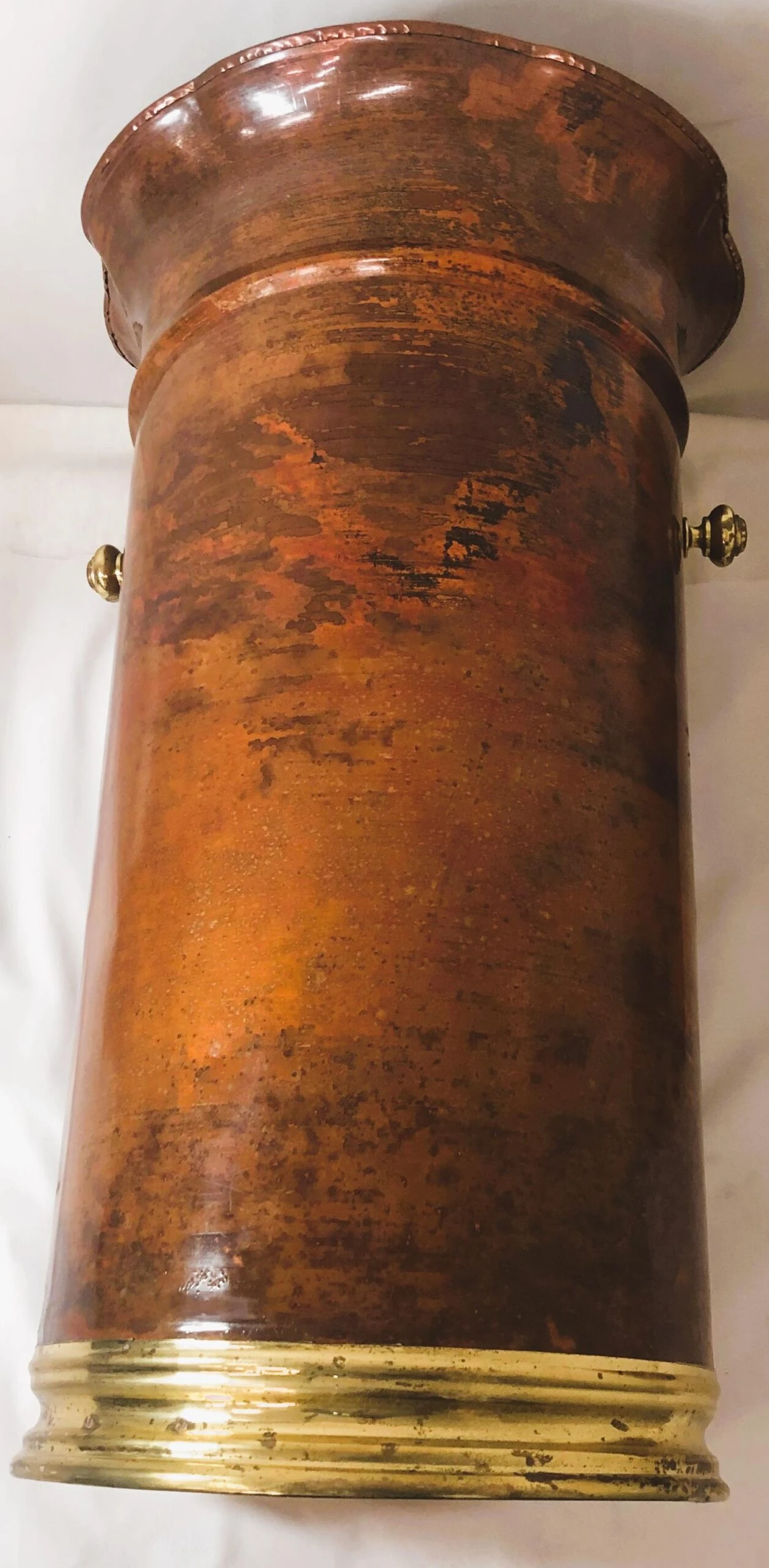 Vintage Italian Hammered Copper & Brass Umbrella Stand 2 Vintage Italian Hammered Copper & Brass Umbrella Stand - Image 2