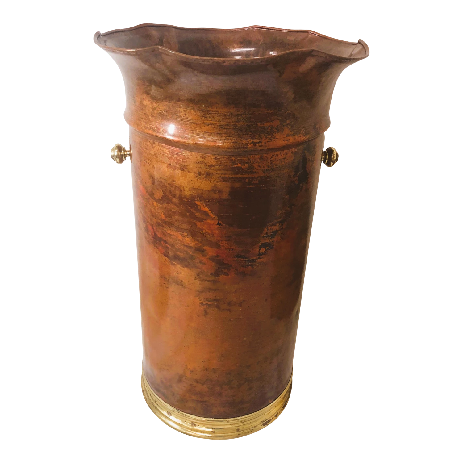 Vintage Italian Hammered Copper & Brass Umbrella Stand 1 Vintage Italian Hammered Copper & Brass Umbrella Stand