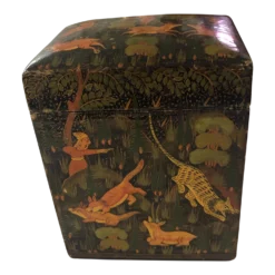 Vintage Kashmir Lacquered Hand Painted Paper Mache Playing Card Box