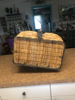 Vintage Maitland Smith Wicker Reed Basket With Rod Iron, Glass & Brass Trim -Chairish Shop vintage maitland smith wicker reed basket with rod iron glass and brass trim 4118