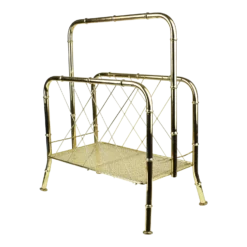 Vintage Mid Century Hollywood Regency Gold Brass Bamboo Design Magazine Holder Rack