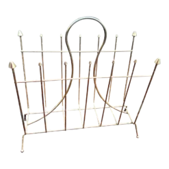 Vintage Mid Century Modern Atomic Era Metal Wire Gold Magazine Rack Stand