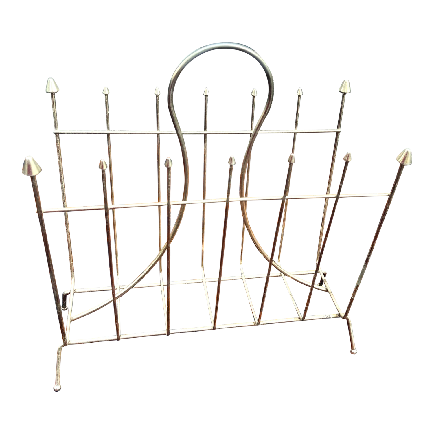 Vintage Mid Century Modern Atomic Era Metal Wire Gold Magazine Rack Stand 1 Vintage Mid Century Modern Atomic Era Metal Wire Gold Magazine Rack Stand