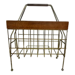 Vintage Modern Metal & Walnut Magazine Holder