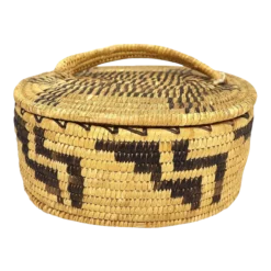 Vintage Native American Pima / Papago (Tohono O'odham) Oval Basket With Lid
