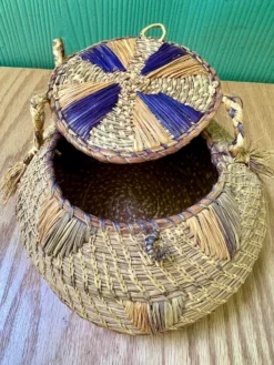Vintage Native American-Style Woven Pine Needle Lidded Basket -Chairish Shop vintage native american style woven pine needle lidded basket 8940 scaled