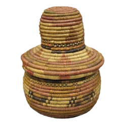 Vintage Nigerian African Tribal Hausa Woven Orange Basket With Dome Lid