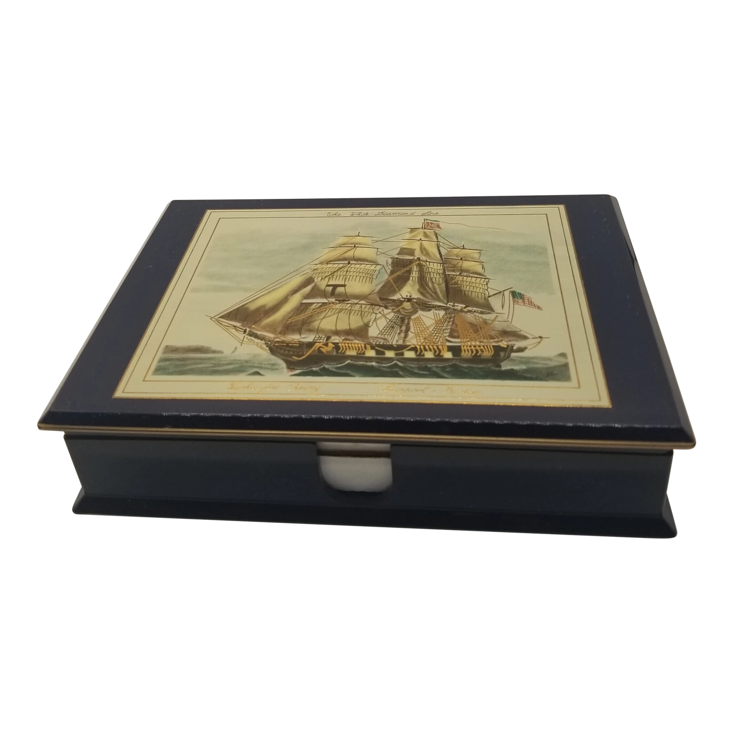 Vintage Otagiri The White Diamond Line Navy Schooner Laquered Desk Note Box 1 Vintage Otagiri The White Diamond Line Navy Schooner Laquered Desk Note Box