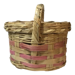 Vintage Oval Wicker Basket With Lid And Handle - Made In Mexico