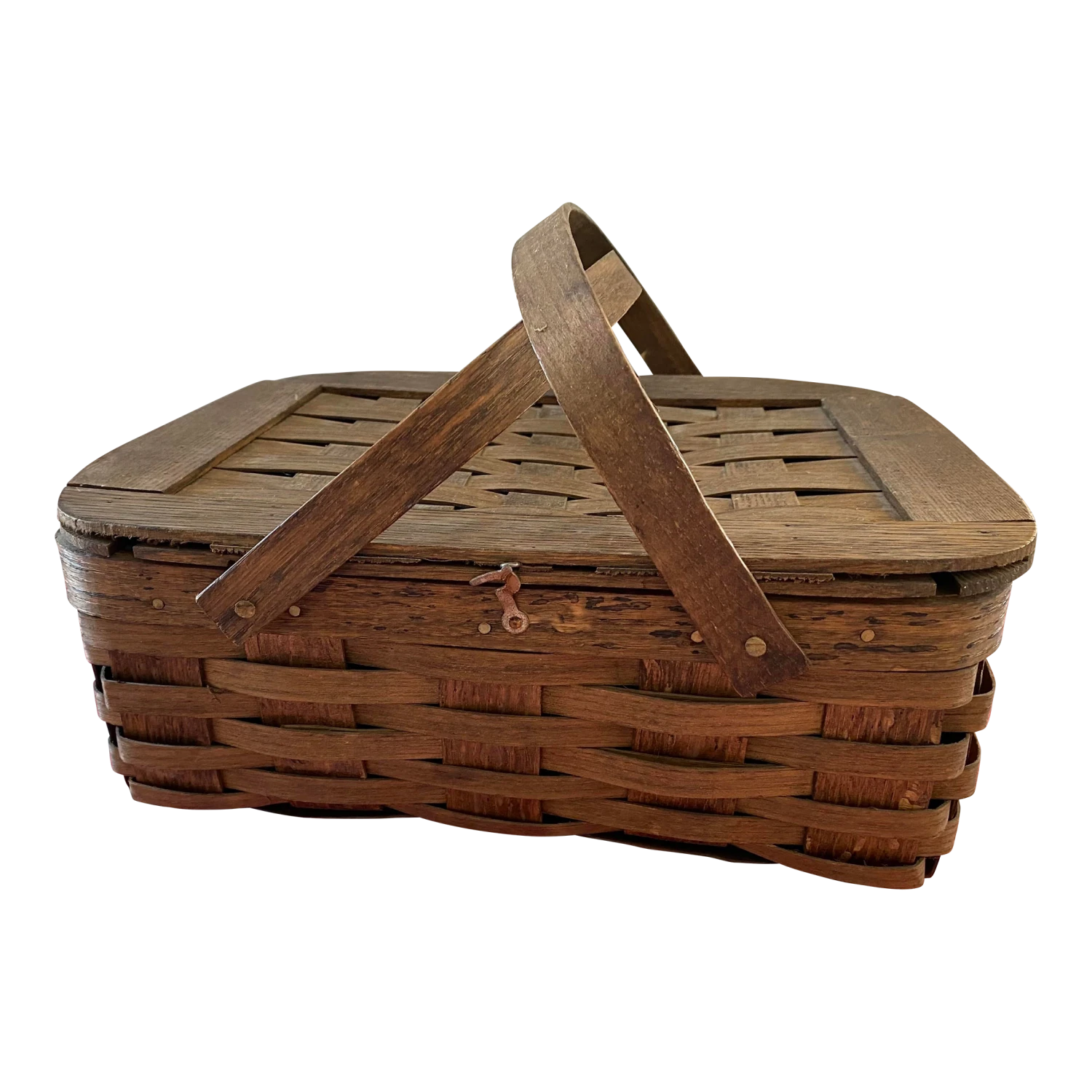Vintage Peterboro Woven Wood Flip-Top Picnic Basket 1 Vintage Peterboro Woven Wood Flip-Top Picnic Basket