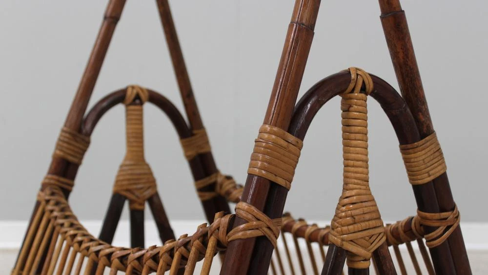 Vintage Rattan Magazine Rack From Castano, 1950s 2 Vintage Rattan Magazine Rack From Castano, 1950s - Image 2