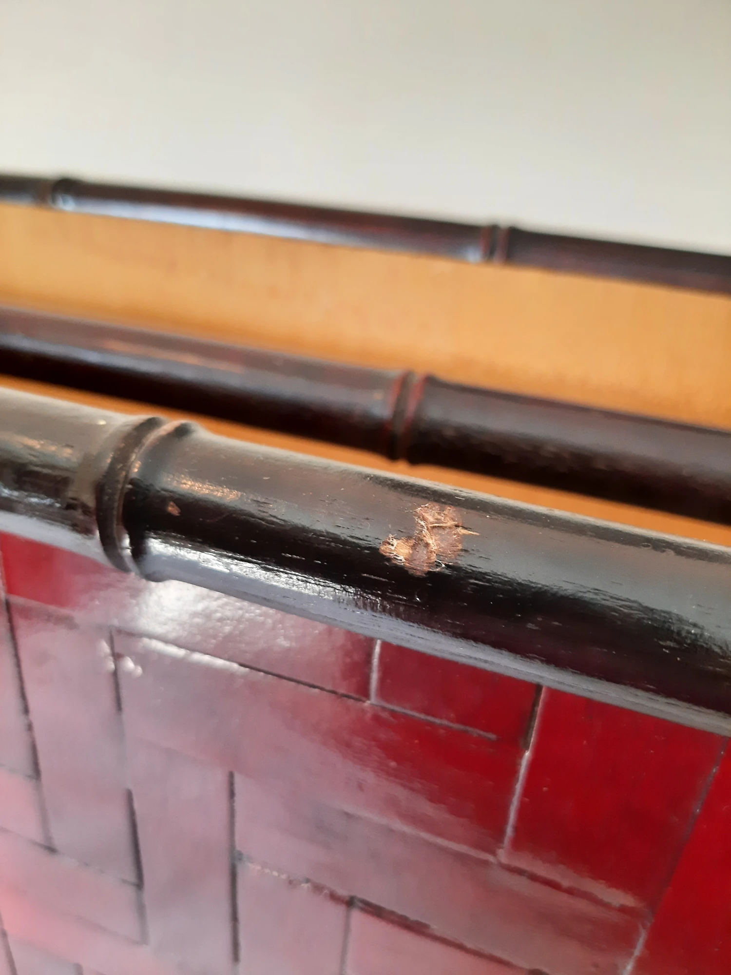 Vintage Red Lacquer Wood Bamboo Handled Magazine Holder 8 Vintage Red Lacquer Wood Bamboo Handled Magazine Holder - Image 8