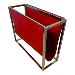 Vintage Red Leather And Chrome Magazine Caddy Rack By Global Views