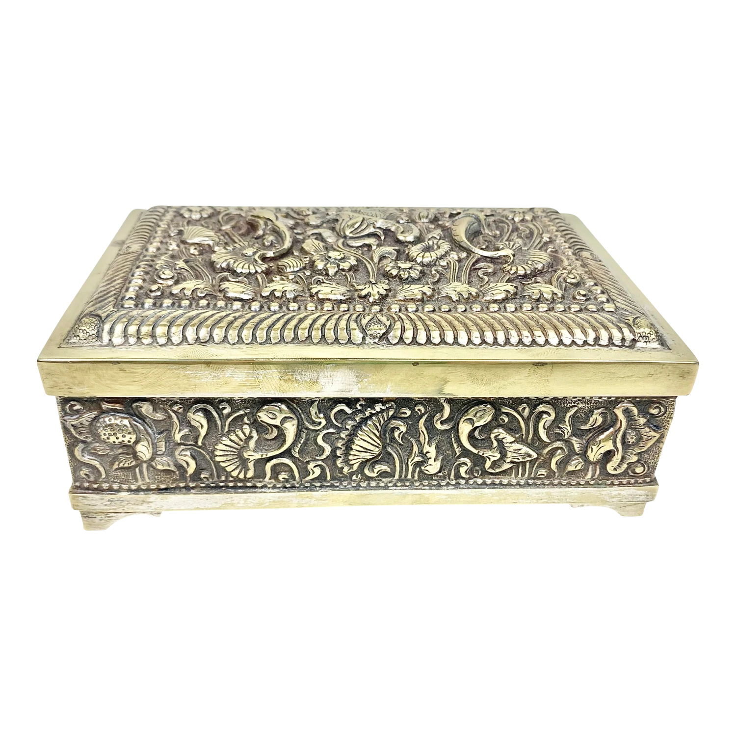 Vintage Repousse Metal And Wood Box 1 Vintage Repousse Metal And Wood Box