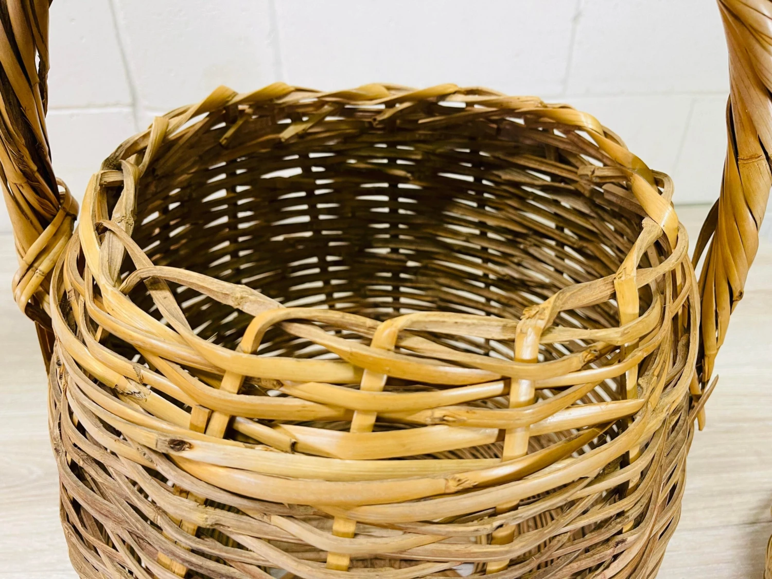 Vintage Round Covered Wicker Basket With Handles 7 Vintage Round Covered Wicker Basket With Handles - Image 7
