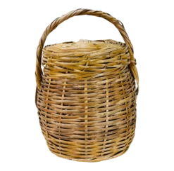 Vintage Round Covered Wicker Basket With Handles