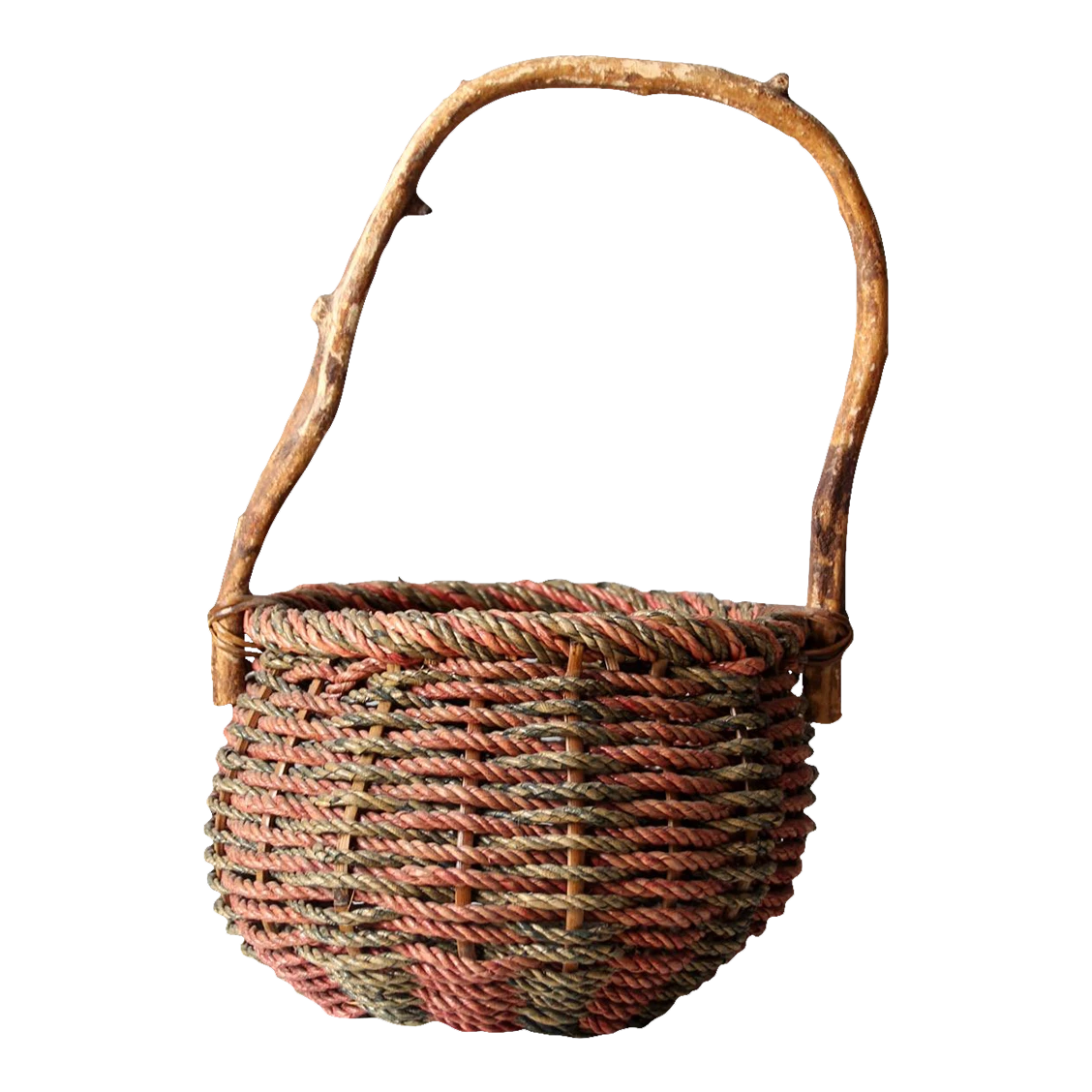 Vintage Rustic Woven Handle Basket 1 Vintage Rustic Woven Handle Basket