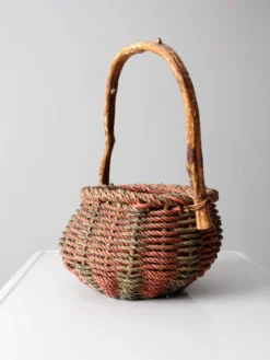 Vintage Rustic Woven Handle Basket 12 Vintage Rustic Woven Handle Basket -Chairish Shop vintage rustic woven handle basket 7628