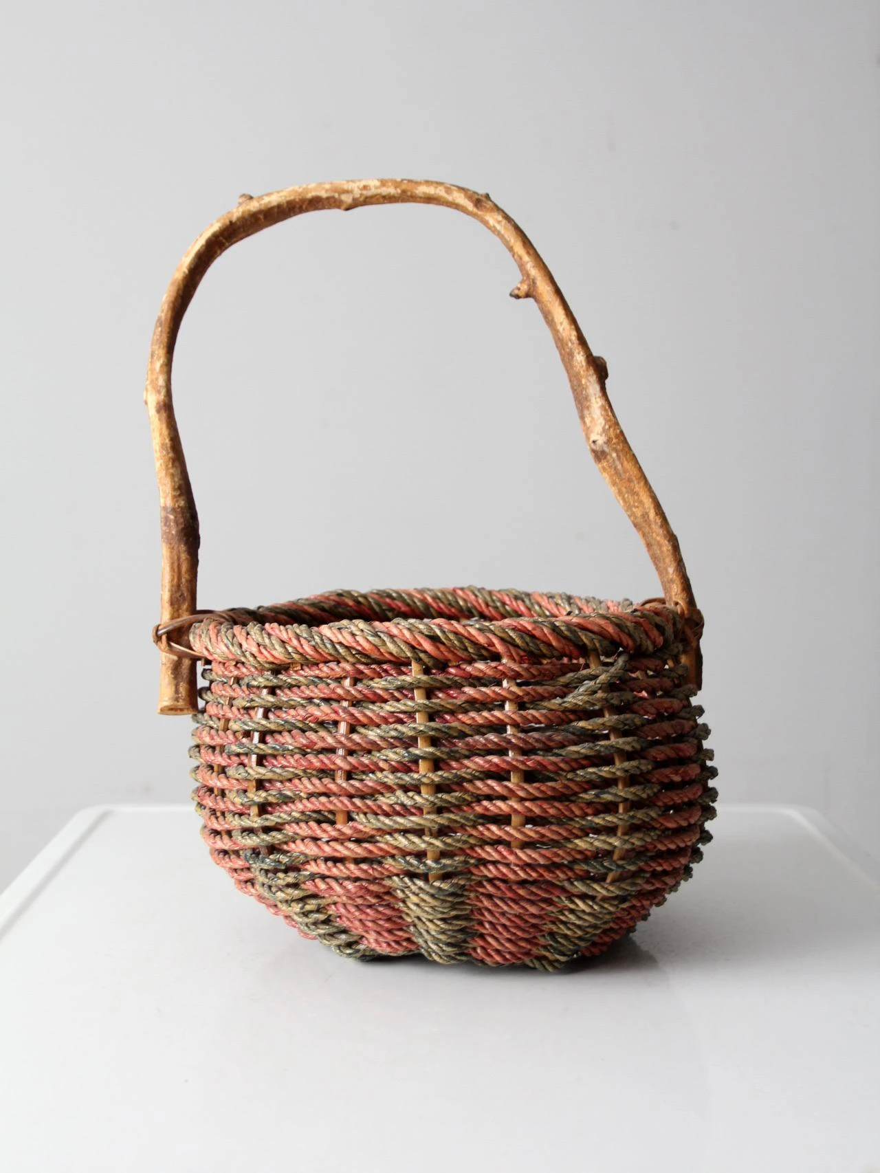 Vintage Rustic Woven Handle Basket 2 Vintage Rustic Woven Handle Basket - Image 2