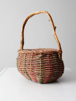 Vintage Rustic Woven Handle Basket 13 Vintage Rustic Woven Handle Basket -Chairish Shop vintage rustic woven handle basket 8633