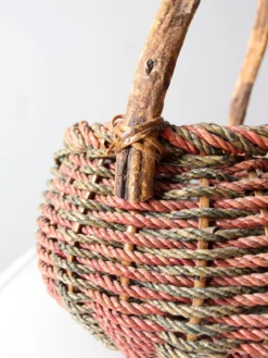 Vintage Rustic Woven Handle Basket 14 Vintage Rustic Woven Handle Basket -Chairish Shop vintage rustic woven handle basket 9678
