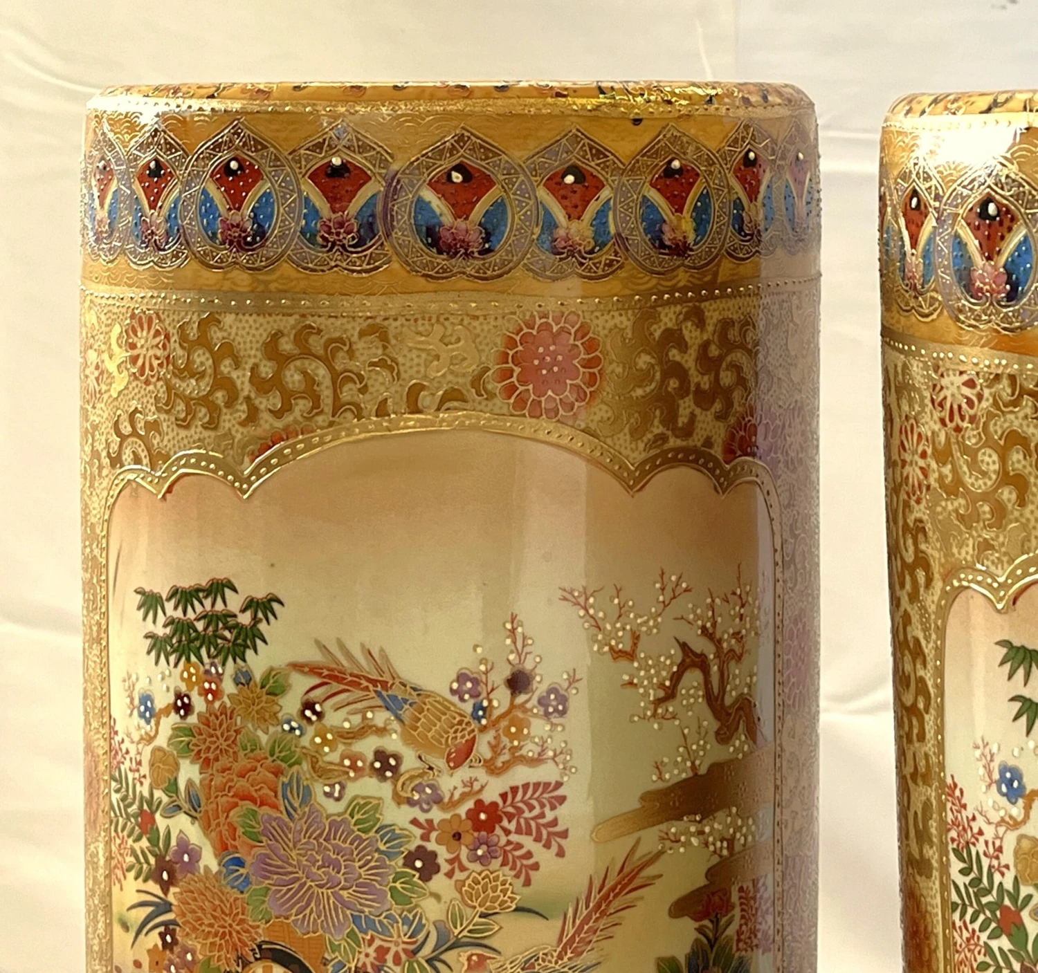 Vintage 'Satsum' Ceramic Chinoiserie Style Tall Vases/ Umbrella Stands- A Pair 3 Vintage 'Satsum' Ceramic Chinoiserie Style Tall Vases/ Umbrella Stands- A Pair - Image 3