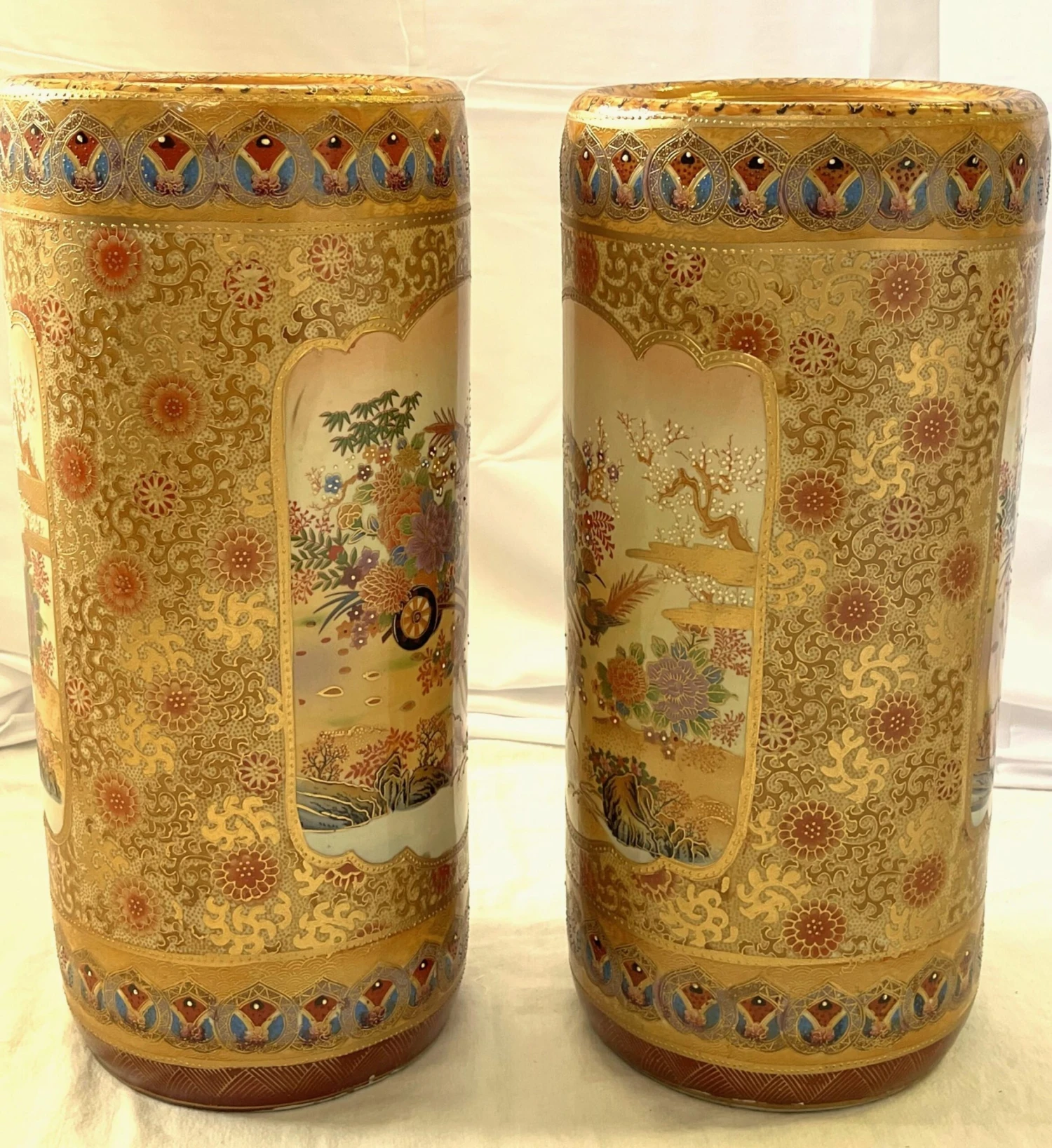 Vintage 'Satsum' Ceramic Chinoiserie Style Tall Vases/ Umbrella Stands- A Pair 9 Vintage 'Satsum' Ceramic Chinoiserie Style Tall Vases/ Umbrella Stands- A Pair - Image 9