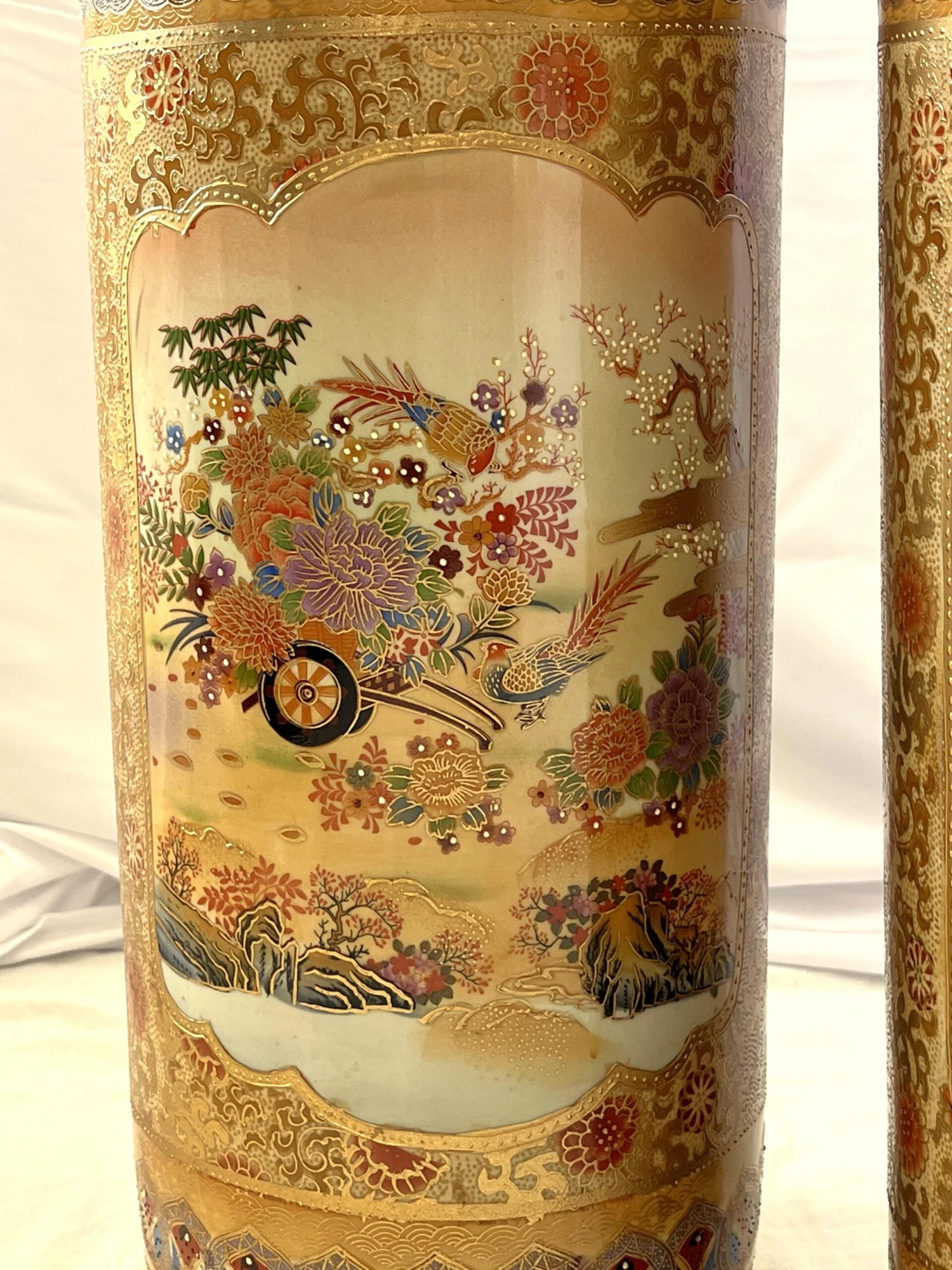 Vintage 'Satsum' Ceramic Chinoiserie Style Tall Vases/ Umbrella Stands- A Pair 6 Vintage 'Satsum' Ceramic Chinoiserie Style Tall Vases/ Umbrella Stands- A Pair - Image 6