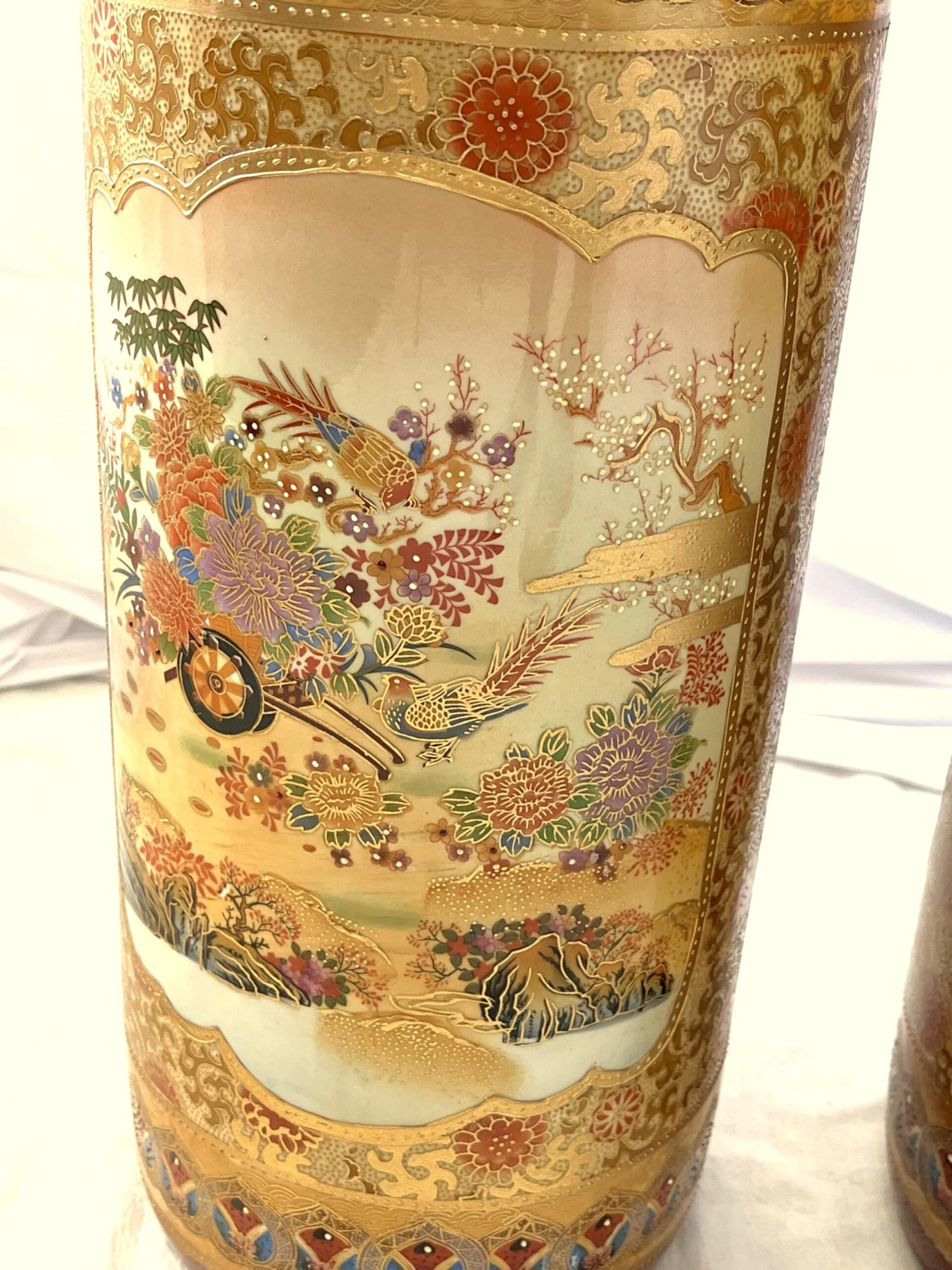 Vintage 'Satsum' Ceramic Chinoiserie Style Tall Vases/ Umbrella Stands- A Pair 8 Vintage 'Satsum' Ceramic Chinoiserie Style Tall Vases/ Umbrella Stands- A Pair - Image 8