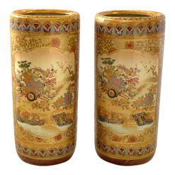 Vintage 'Satsum' Ceramic Chinoiserie Style Tall Vases/ Umbrella Stands- A Pair