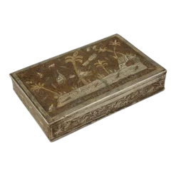 Vintage Silvered Brass Cigarette Box For Trinket & Jewelry Storage