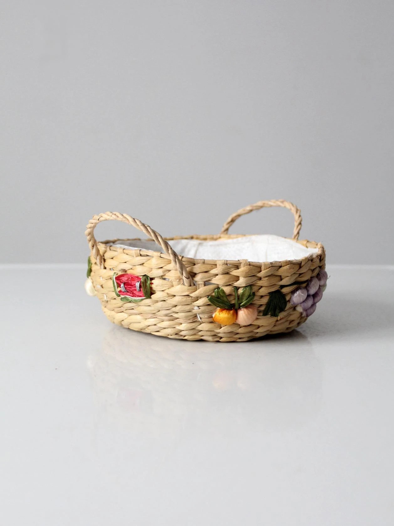 Vintage Straw Basket With Raffia Flowers 5 Vintage Straw Basket With Raffia Flowers - Image 5