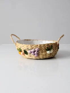 Vintage Straw Basket With Raffia Flowers 11 Vintage Straw Basket With Raffia Flowers -Chairish Shop vintage straw basket with raffia flowers 4860