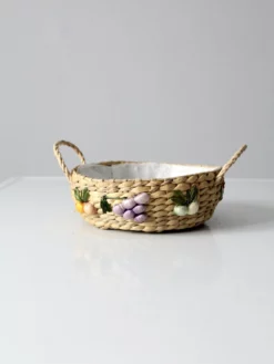 Vintage Straw Basket With Raffia Flowers 17 Vintage Straw Basket With Raffia Flowers -Chairish Shop vintage straw basket with raffia flowers 6135