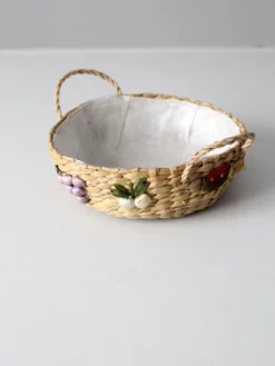 Vintage Straw Basket With Raffia Flowers 15 Vintage Straw Basket With Raffia Flowers -Chairish Shop vintage straw basket with raffia flowers 9040