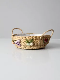 Vintage Straw Basket With Raffia Flowers 14 Vintage Straw Basket With Raffia Flowers -Chairish Shop vintage straw basket with raffia flowers 9079